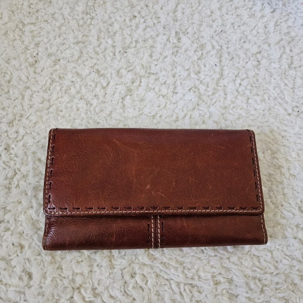 Fossil Chestnut Brown Leather Bifold Wallet with Checkbook Cover‎ Insert